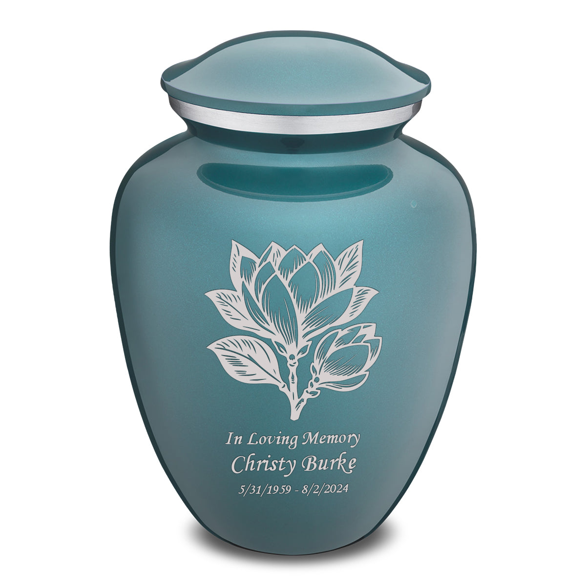 Adult Embrace Teal Magnolia Flower Cremation Urn