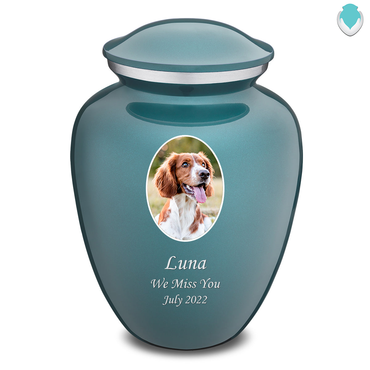 Adult Pet Embrace Teal Portrait Cremation Urn