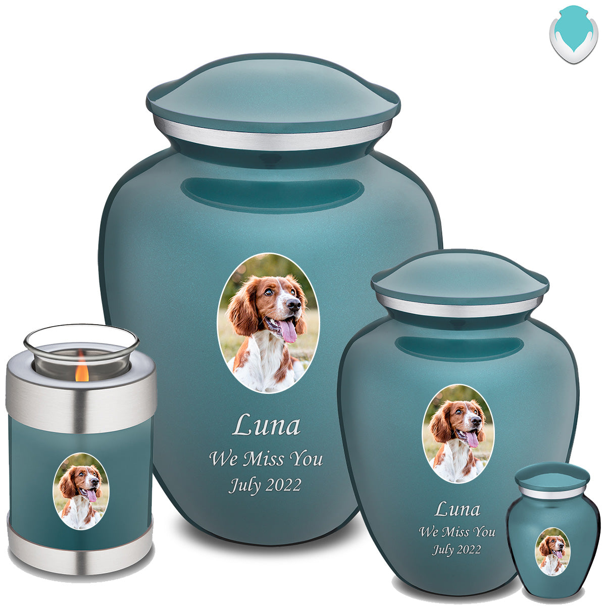 Medium Pet Embrace Teal Portrait Cremation Urn