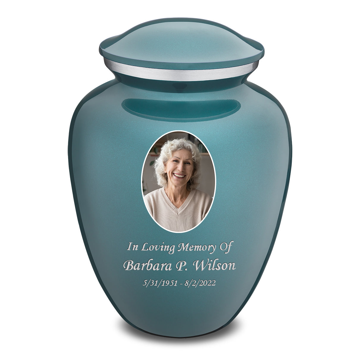 Adult Embrace Teal Portrait Cremation Urn