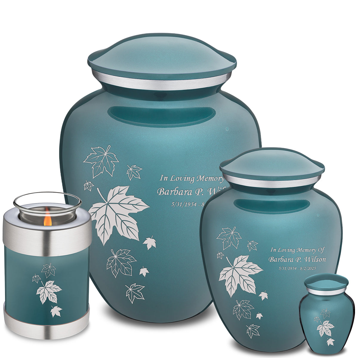 Adult Embrace Teal Falling Leaves Cremation Urn
