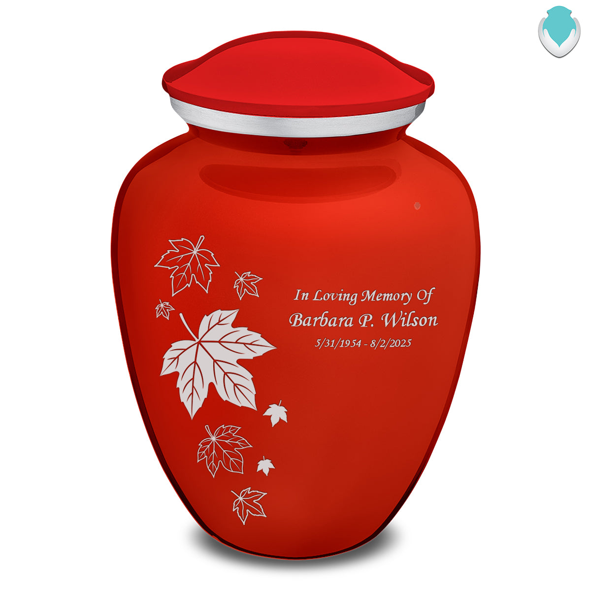 Adult Embrace Bright Red Falling Leaves Cremation Urn