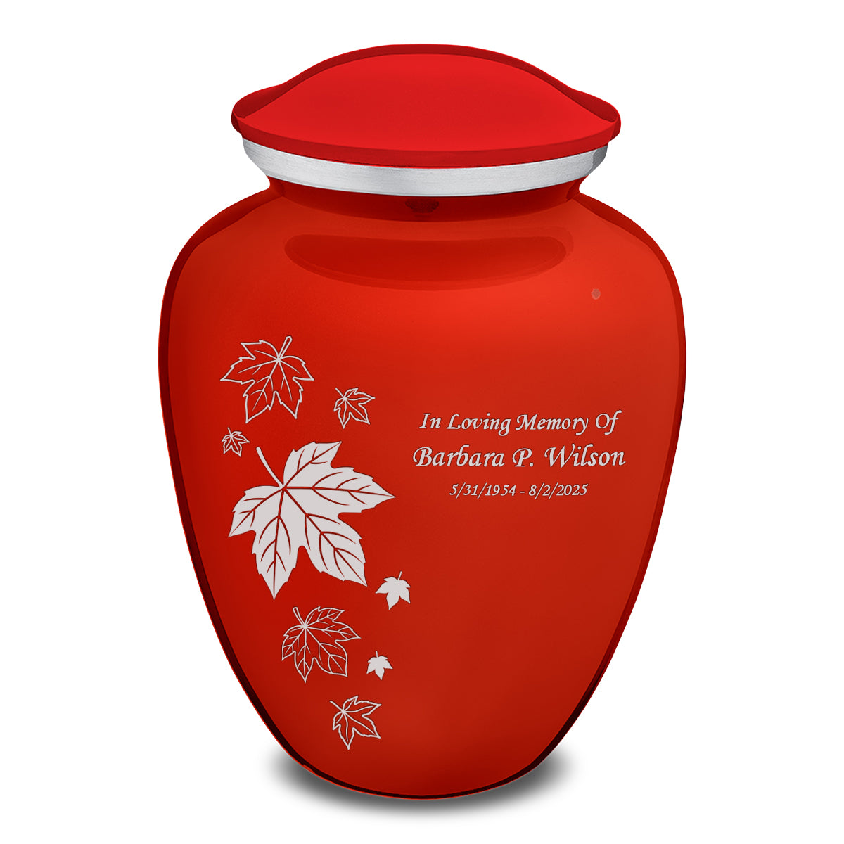 Adult Embrace Bright Red Falling Leaves Cremation Urn