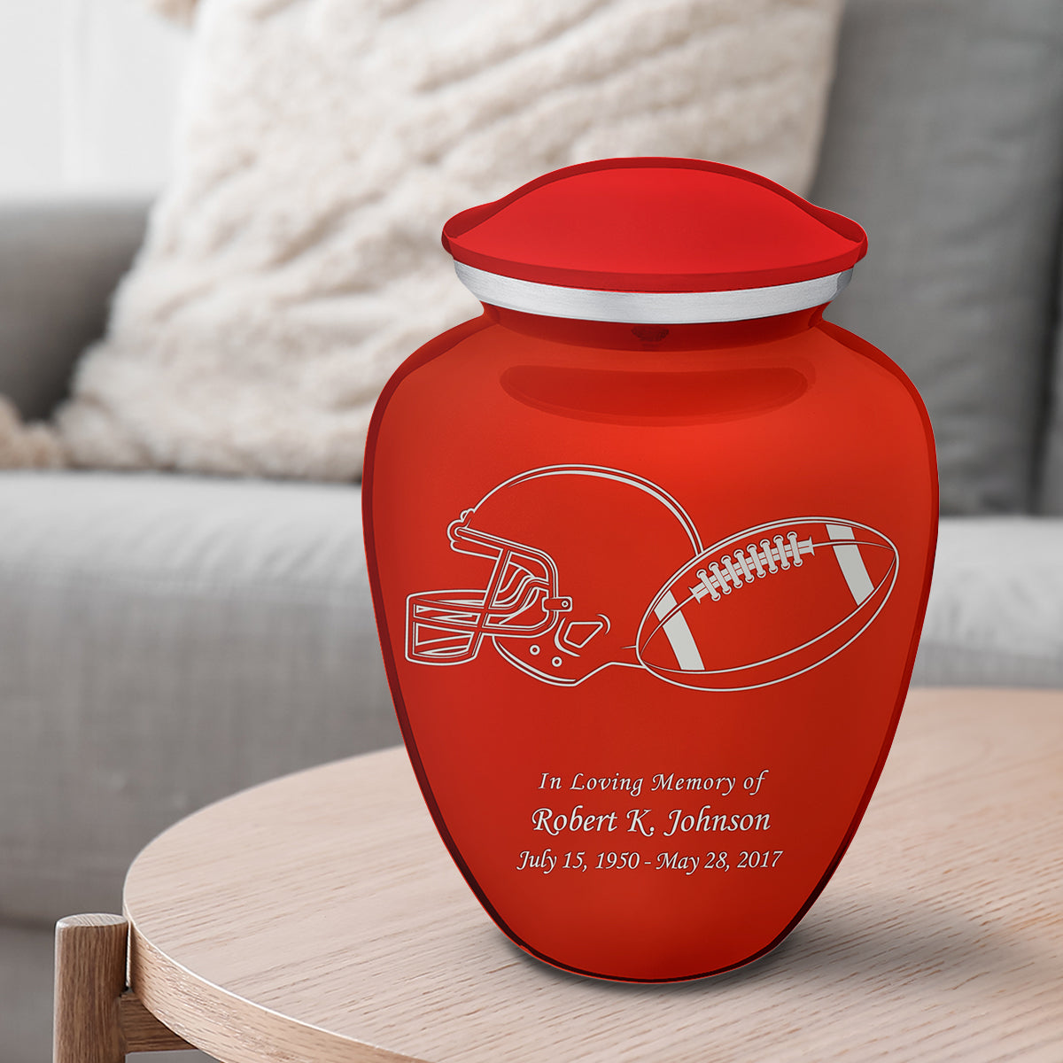 Adult Embrace Bright Red Football Cremation Urn