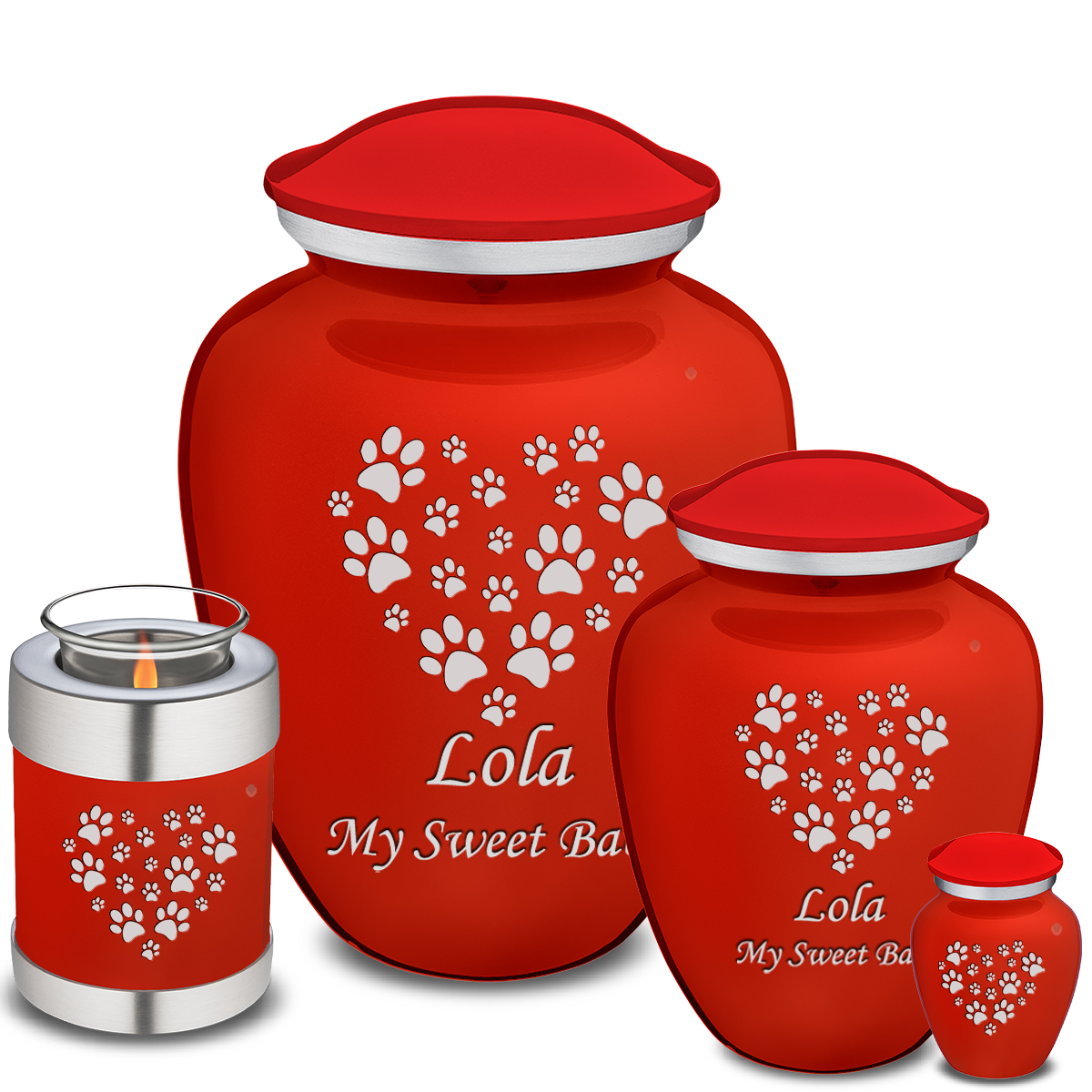 Medium Embrace Bright Red Heart Paws Pet Cremation Urn