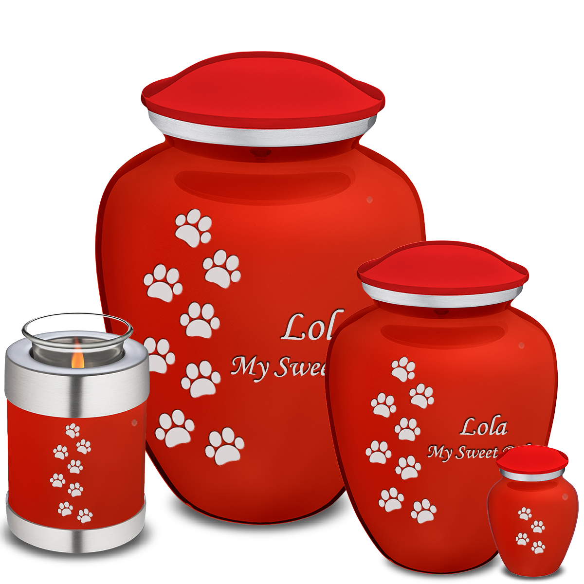 Medium Embrace Bright Red Walking Paws Pet Cremation Urn