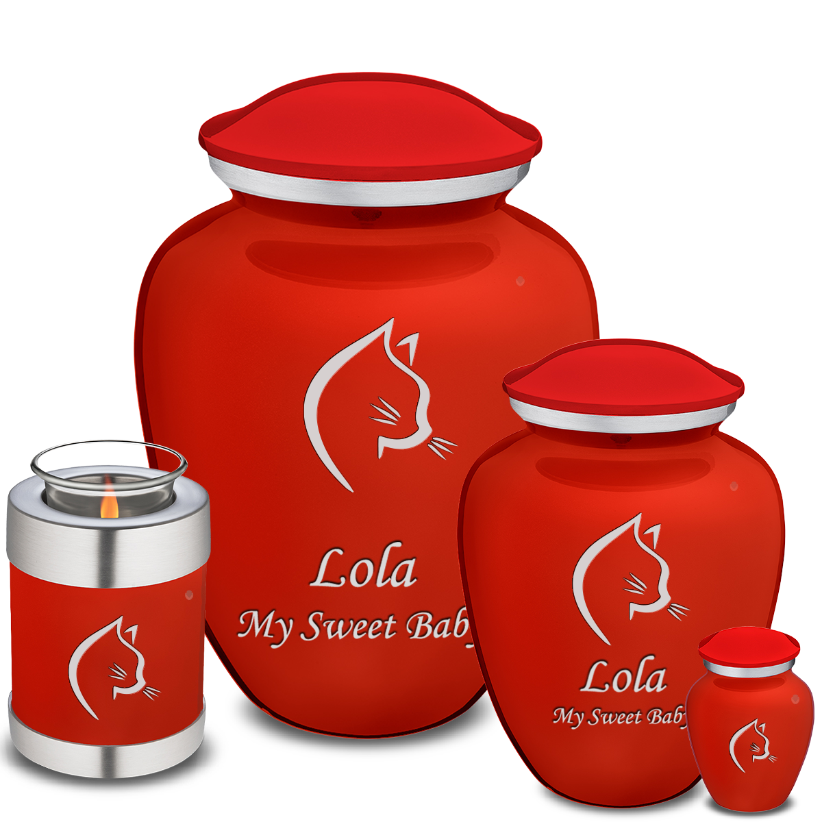 Large Embrace Bright Red Cat Pet Cremation Urn