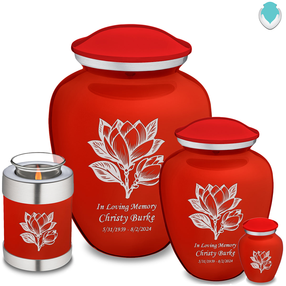 Medium Embrace Bright Red Magnolia Flower Cremation Urn