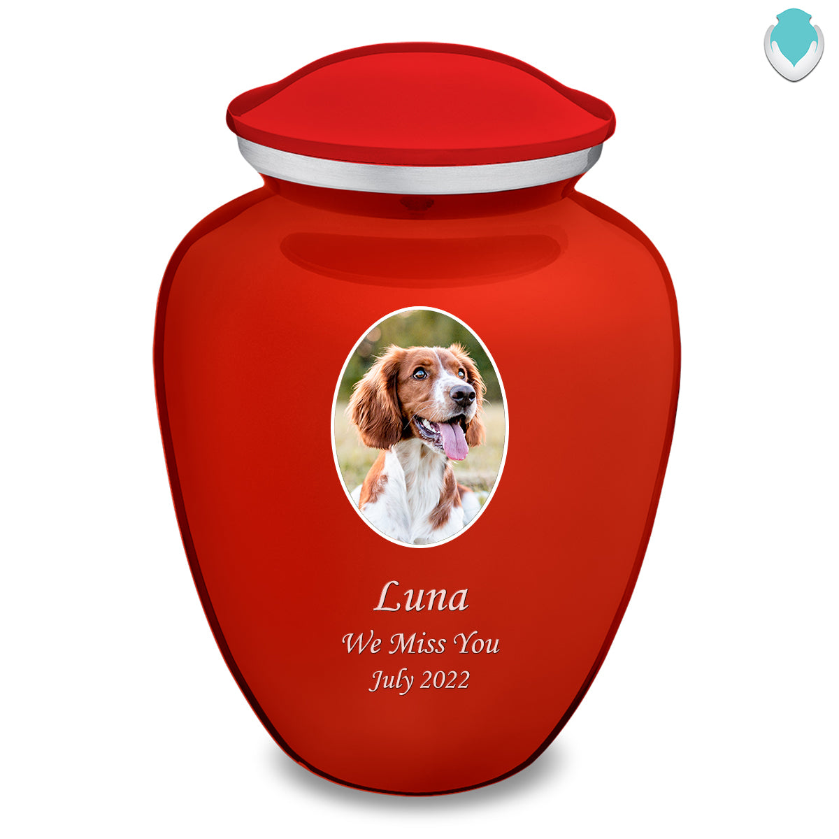 Adult Pet Embrace Bright Red Portrait Cremation Urn
