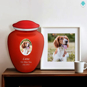 Adult Pet Embrace Bright Red Portrait Cremation Urn