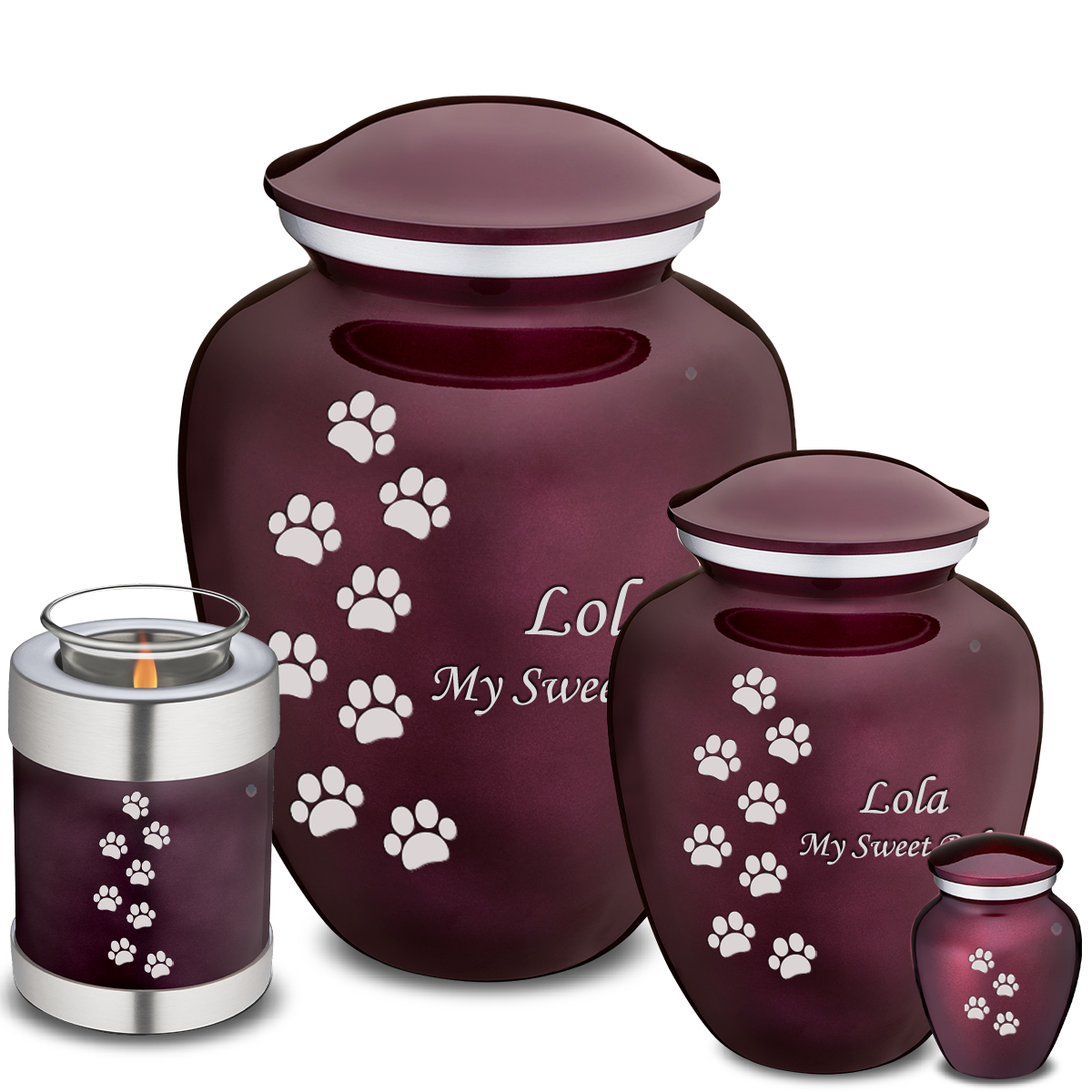Medium Embrace Cherry Purple Walking Paws Pet Cremation Urn