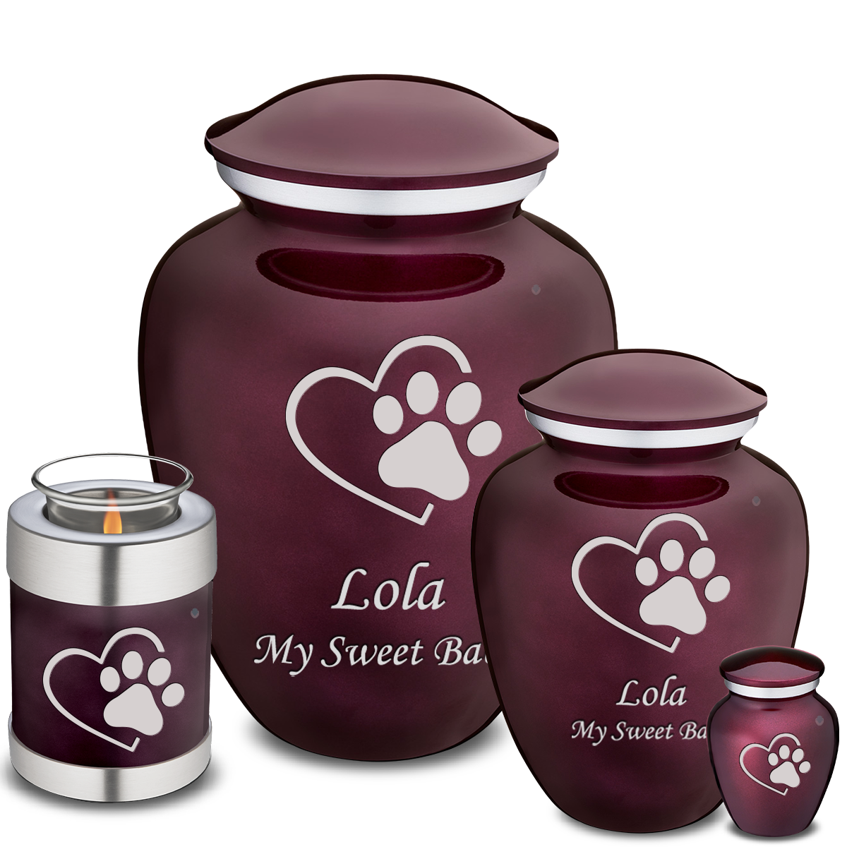 Large Embrace Cherry Purple Single Paw Heart Pet Cremation Urn