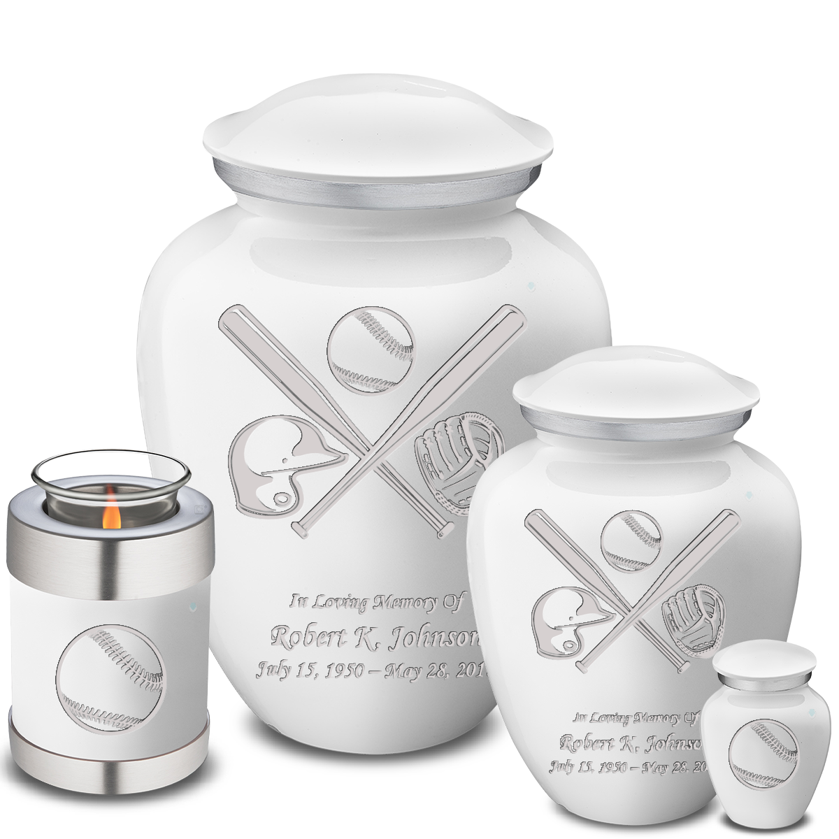 Adult Embrace White Baseball Cremation Urn