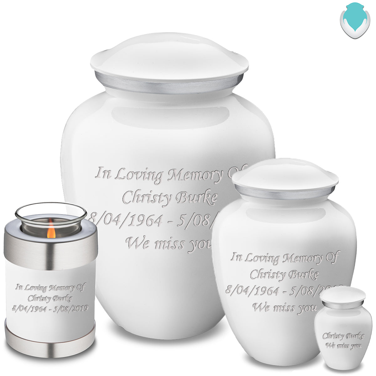 Candle Holder Embrace White Custom Engraved Text Cremation Urn