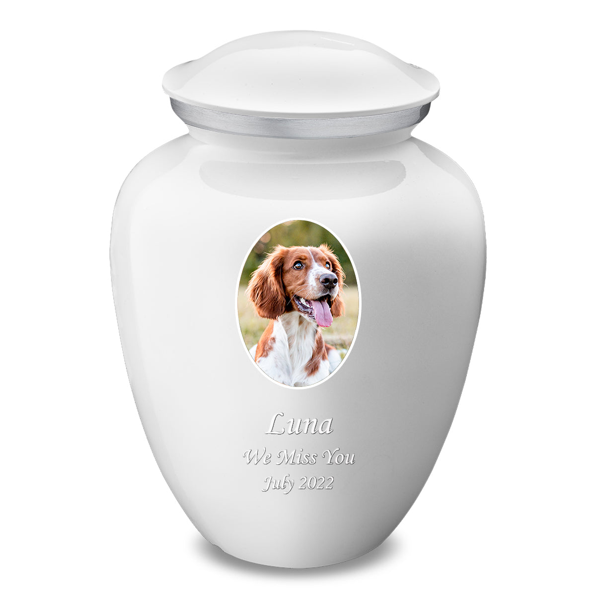Adult Pet Embrace White Portrait Cremation Urn