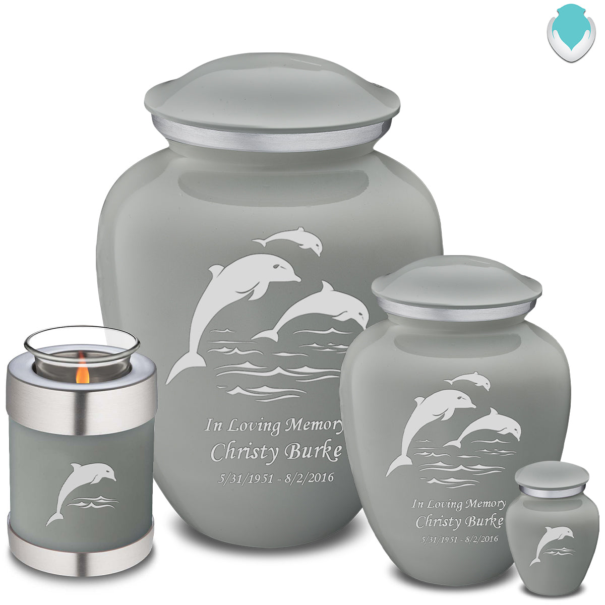 Candle Holder Embrace Slate Grey Dolphin Cremation Urn