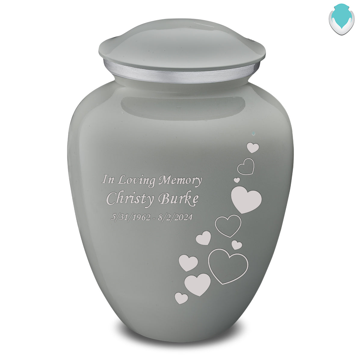 Adult Embrace Slate Grey Floating Heart Cremation Urn