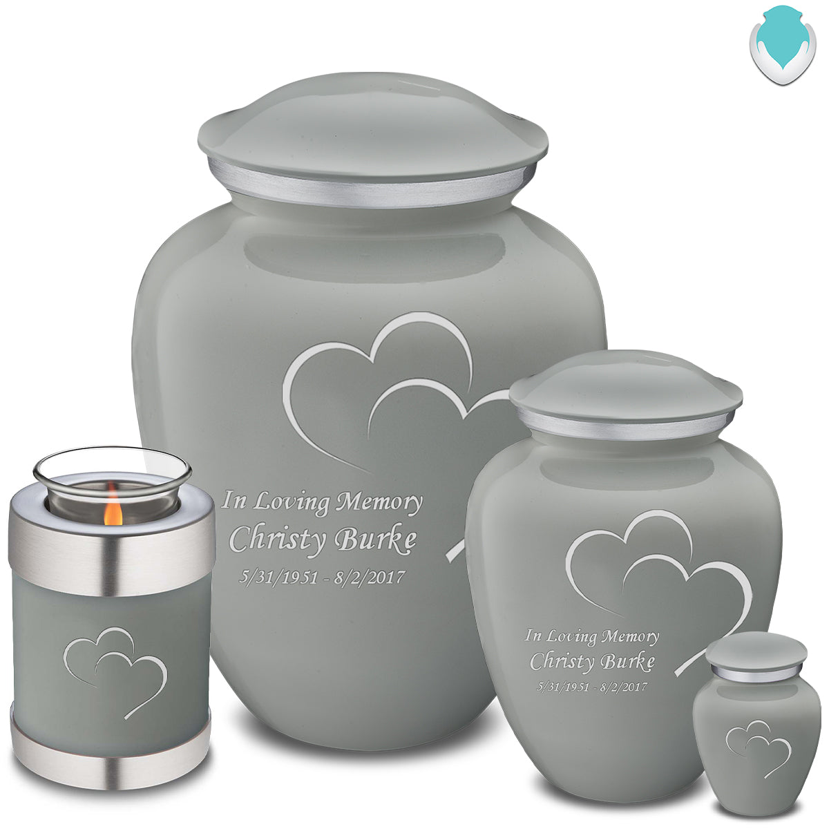 Medium Embrace Slate Grey Hearts Cremation Urn