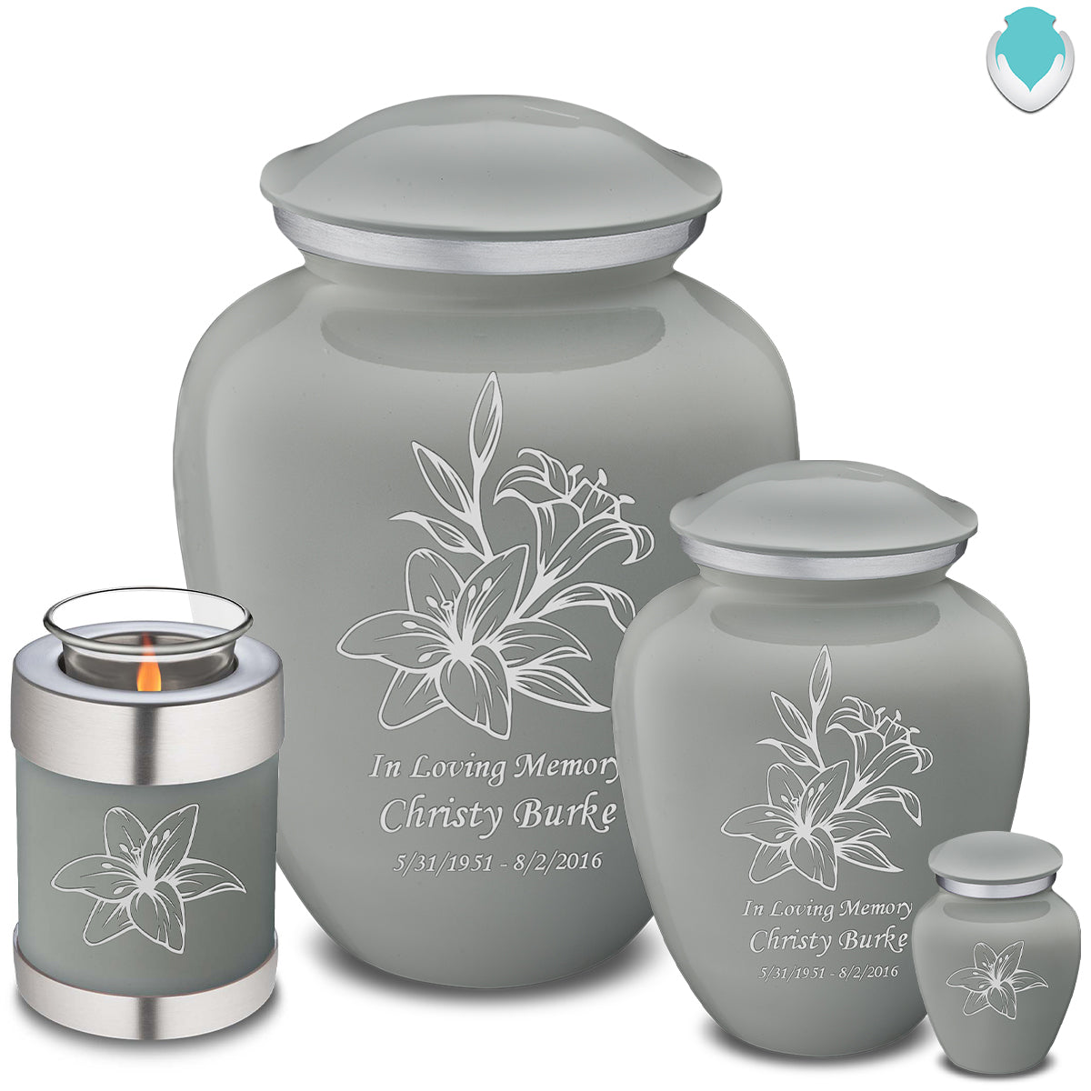Medium Embrace Slate Grey Lily Cremation Urn