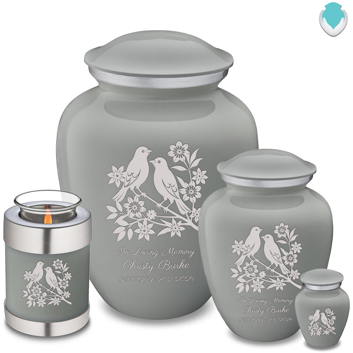 Candle Holder Embrace Slate Grey Songbirds Cremation Urn