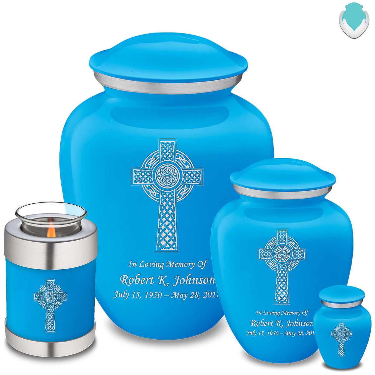 Candle Holder Embrace Racing Blue Celtic Cross Cremation Urn