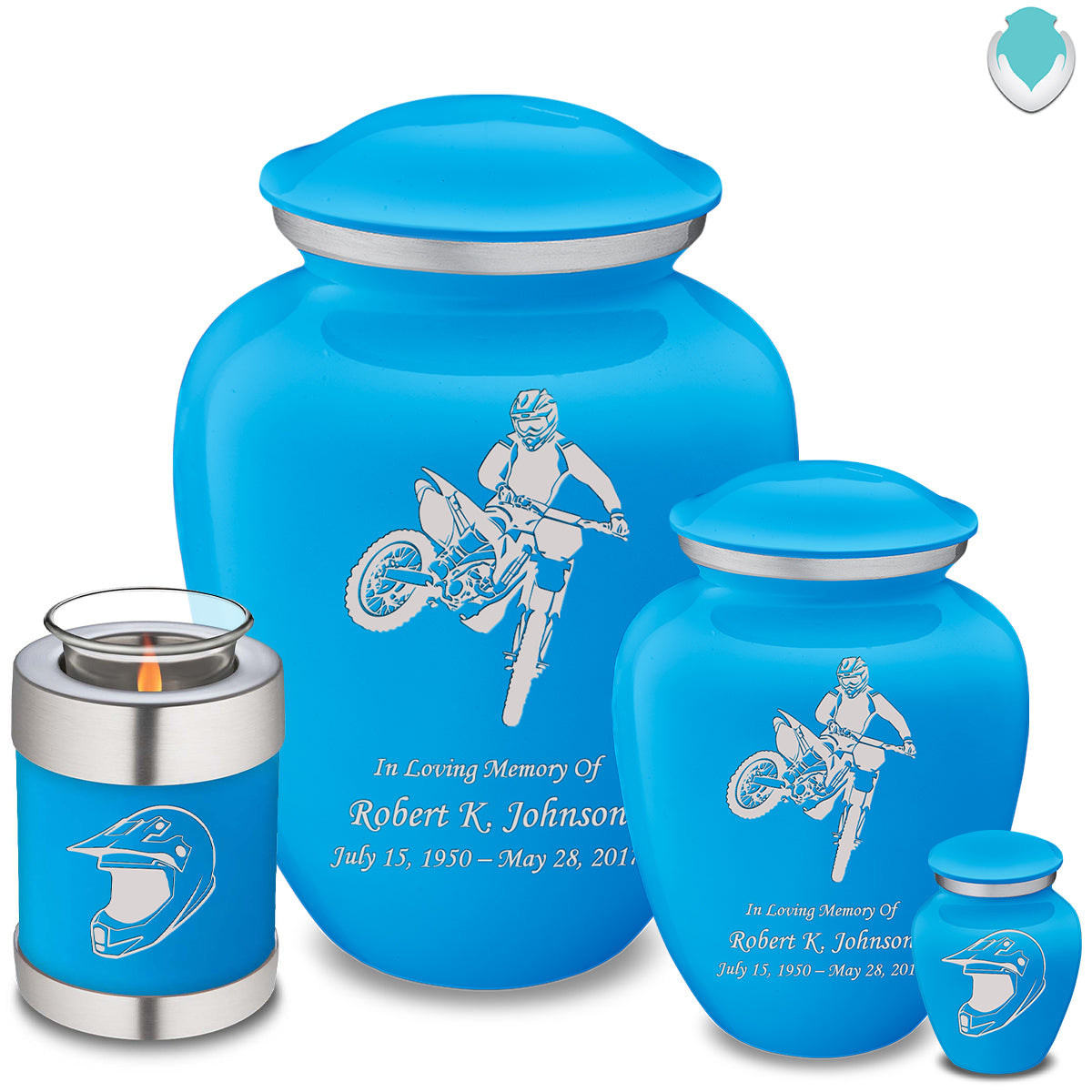 Candle Holder Embrace Racing Blue Dirt Bike Cremation Urn