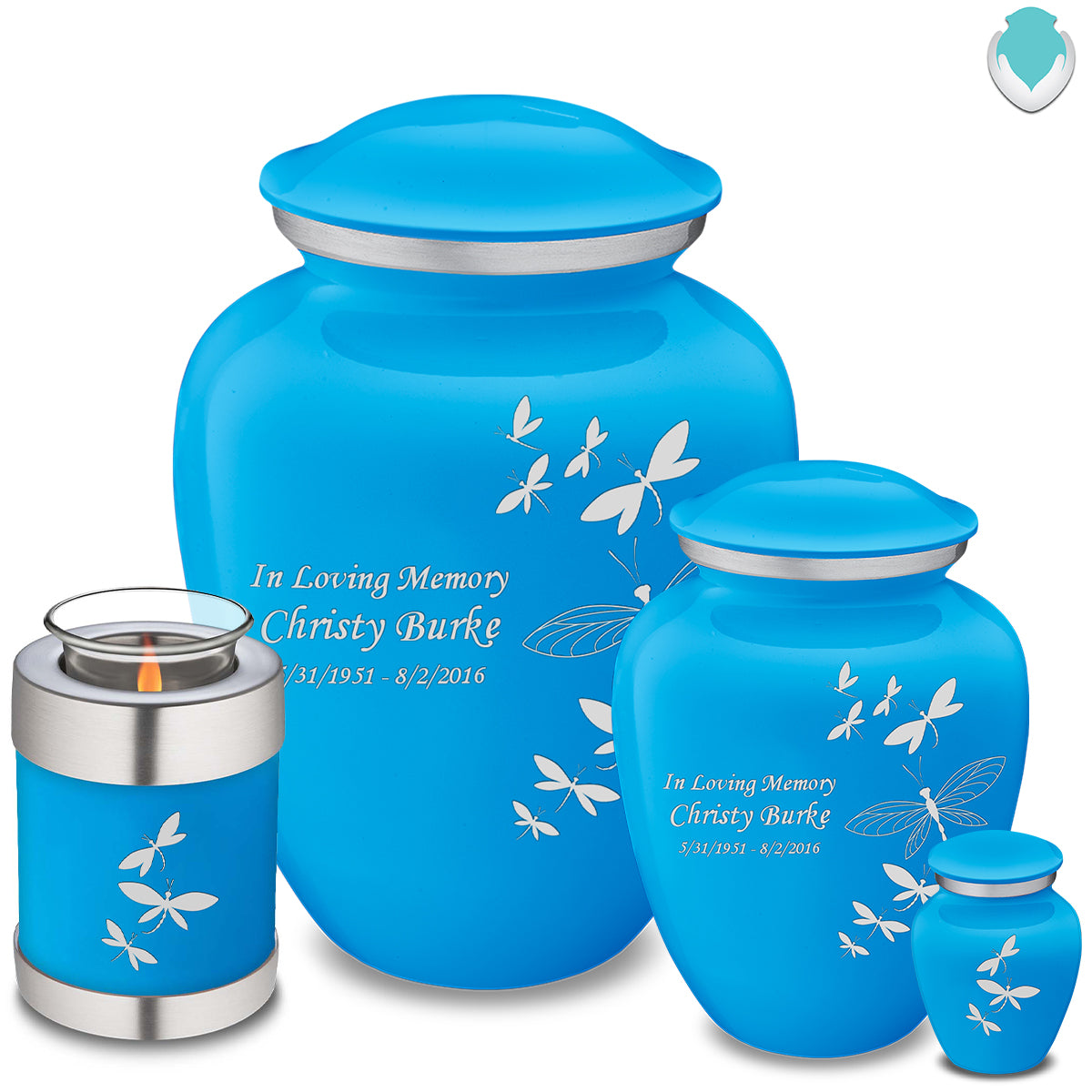 Medium Embrace Racing Blue Dragonflies Cremation Urn