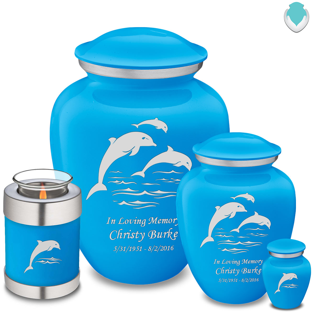 Medium Embrace Racing Blue Dolphin Cremation Urn