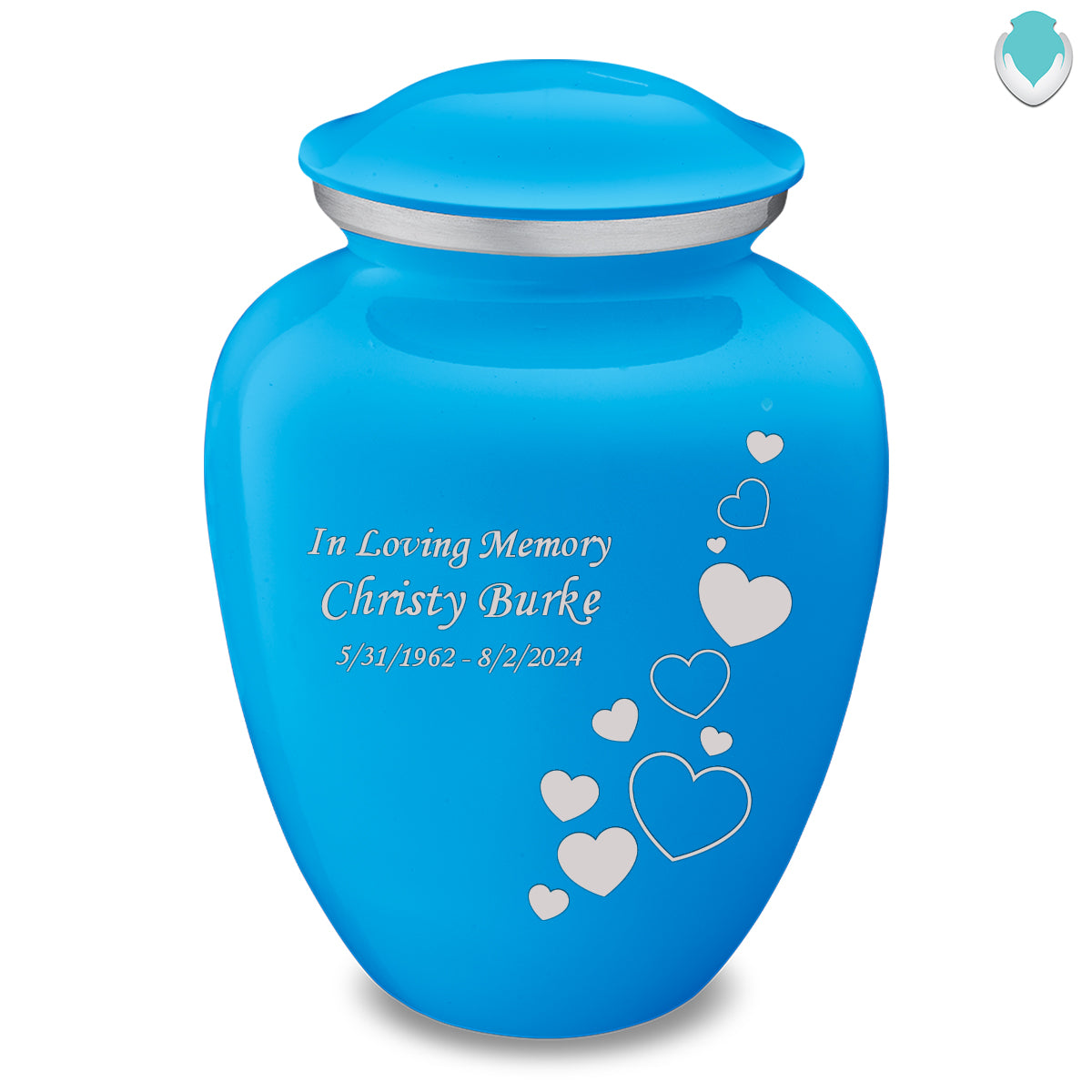 Adult Embrace Racing Blue Floating Heart Cremation Urn