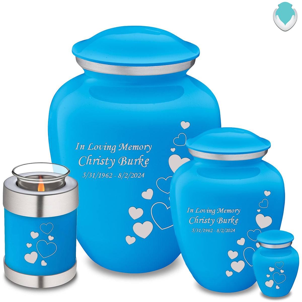 Medium Embrace Racing Blue Floating Heart Cremation Urn