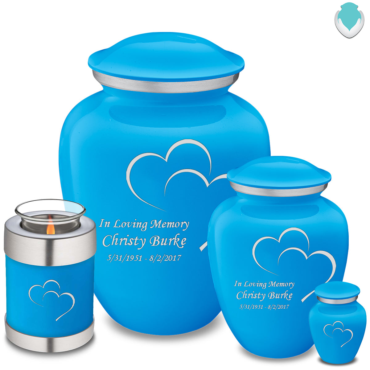 Medium Embrace Racing Blue Hearts Cremation Urn