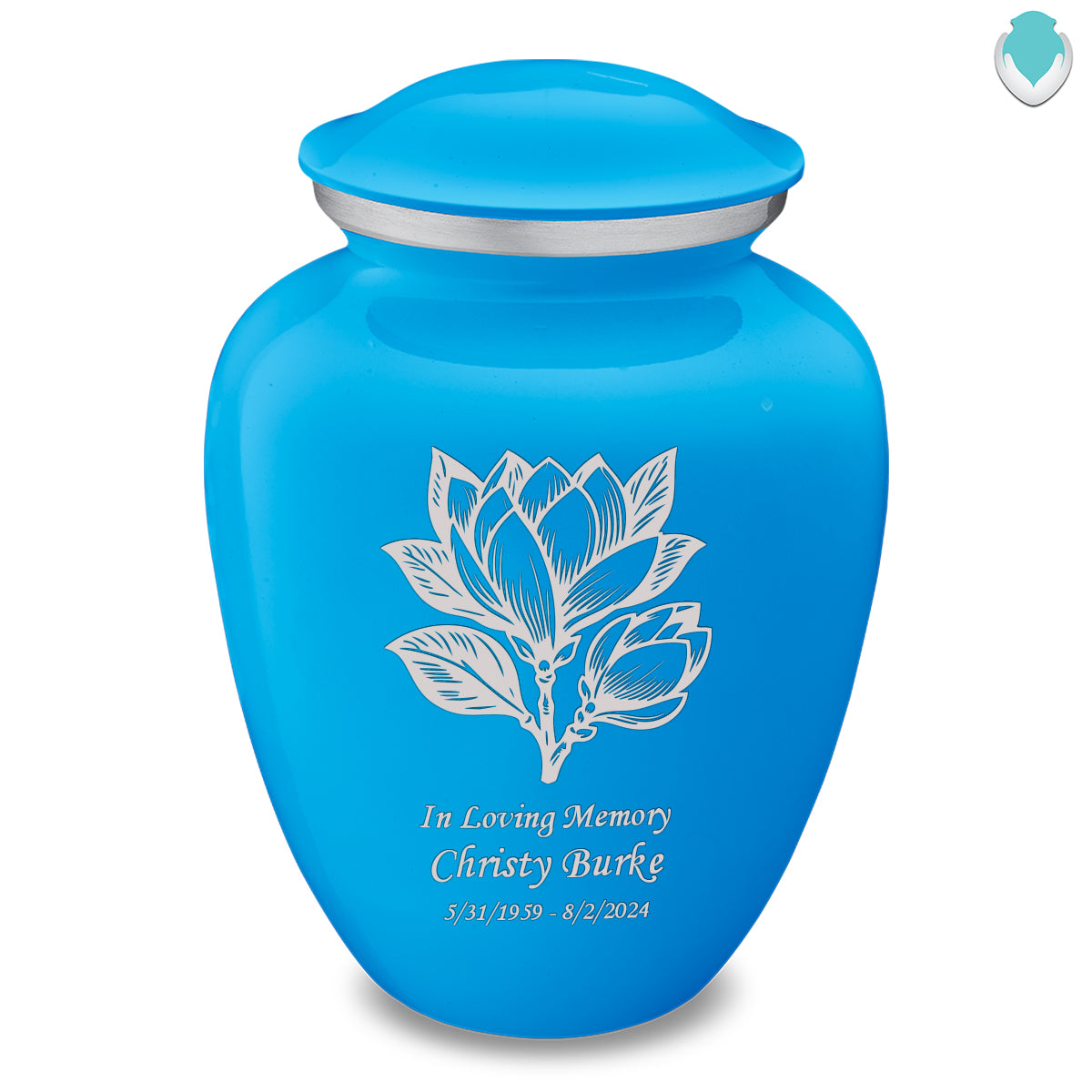 Adult Embrace Racing Blue Magnolia Flower Cremation Urn