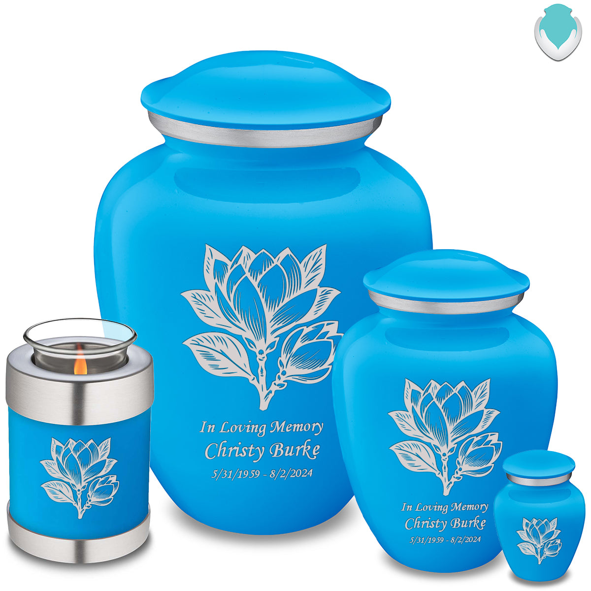 Keepsake Embrace Racing Blue Magnolia Flower Cremation Urn
