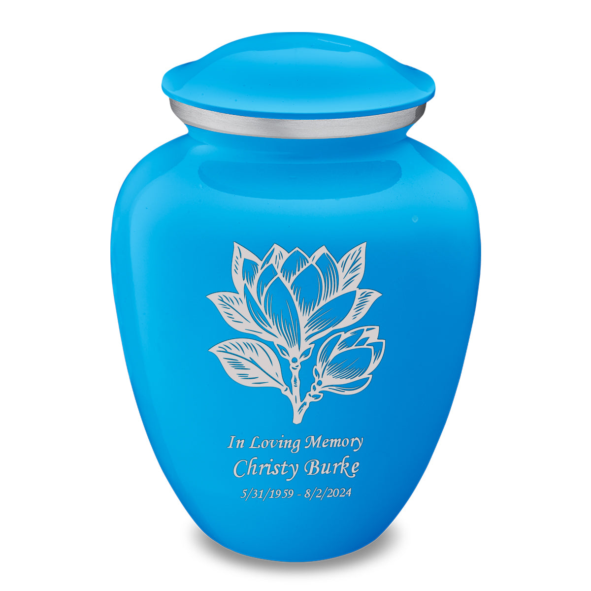 Adult Embrace Racing Blue Magnolia Flower Cremation Urn