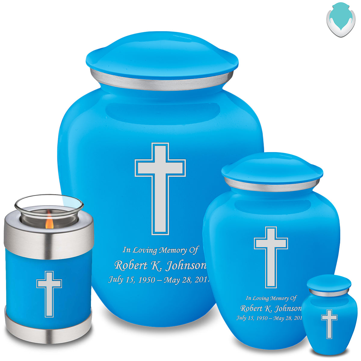 Keepsake Embrace Racing Blue Simple Cross Cremation Urn