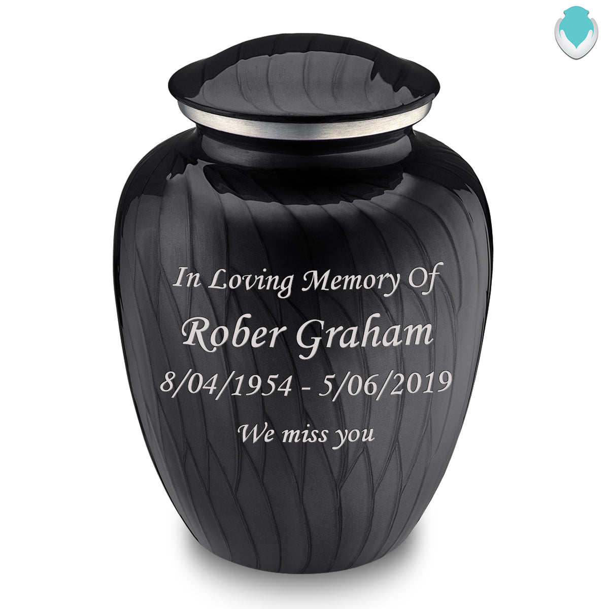 Adult Embrace Pearl Black Custom Engraved Cremation Urn