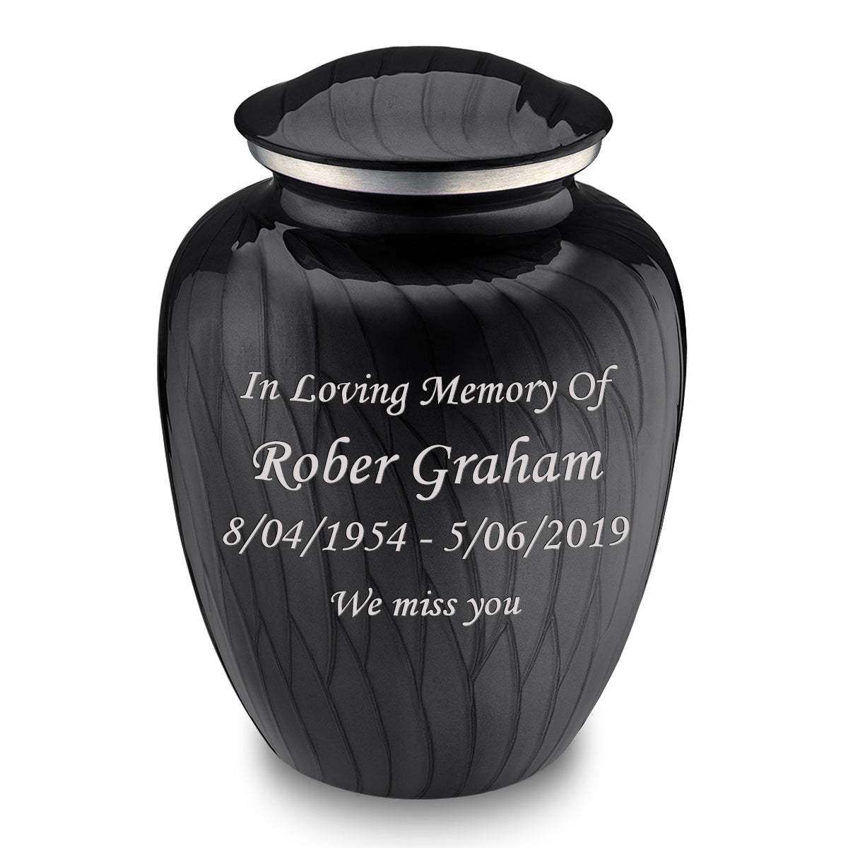 Adult Embrace Pearl Black Custom Engraved Cremation Urn