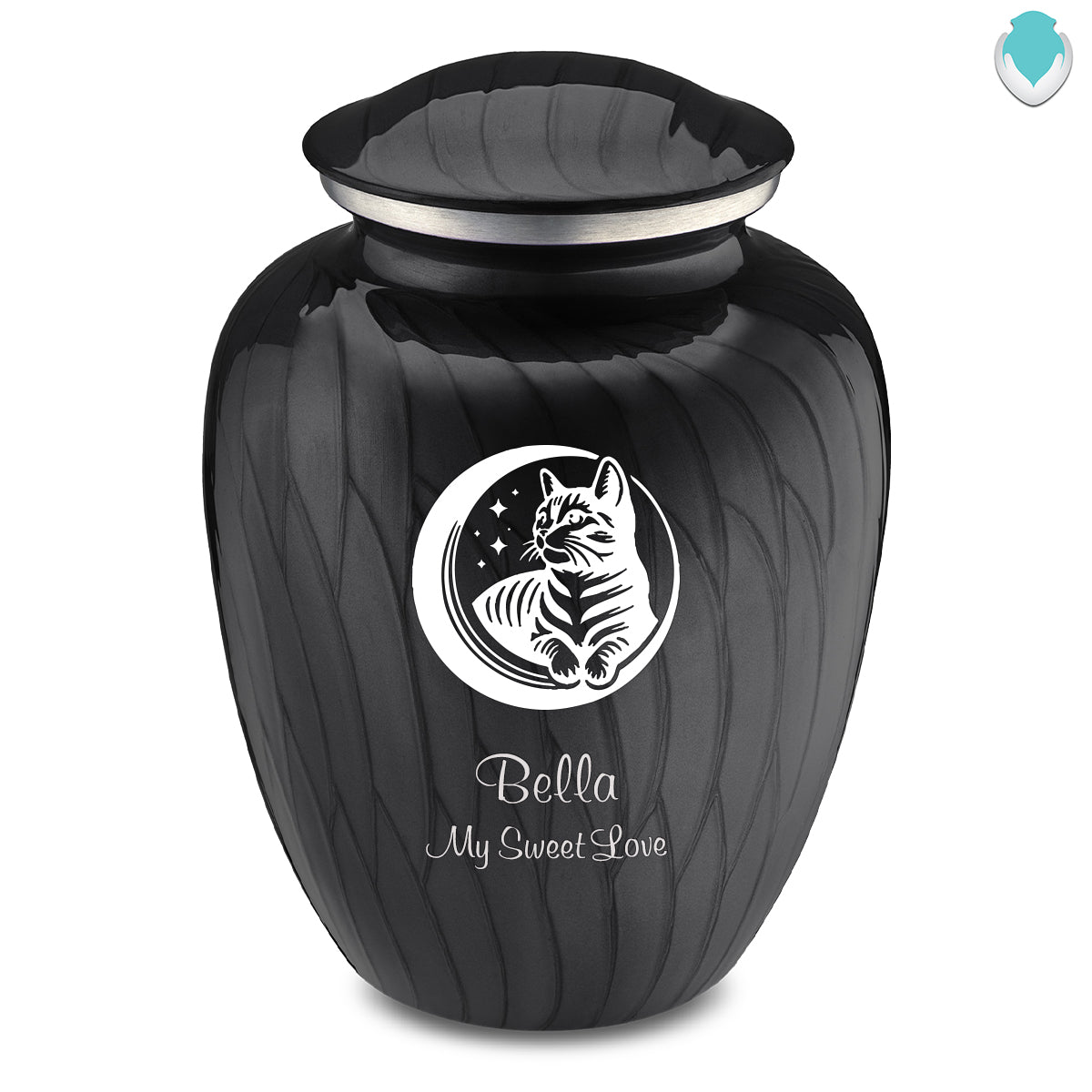 Large Embrace Pearl Black  Pet Cute Cat Cremation Urn