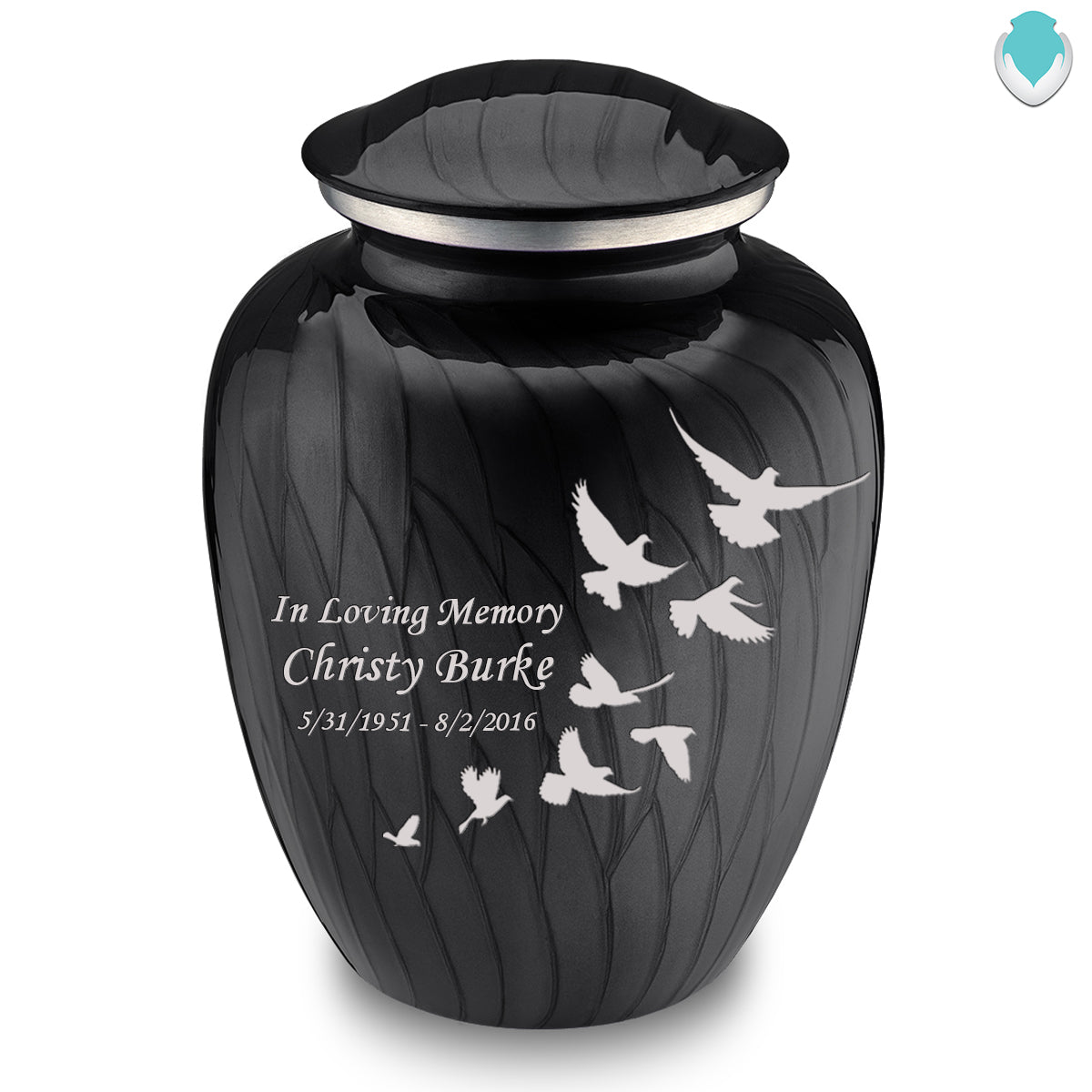 Adult Embrace Pearl Black Doves Cremation Urn
