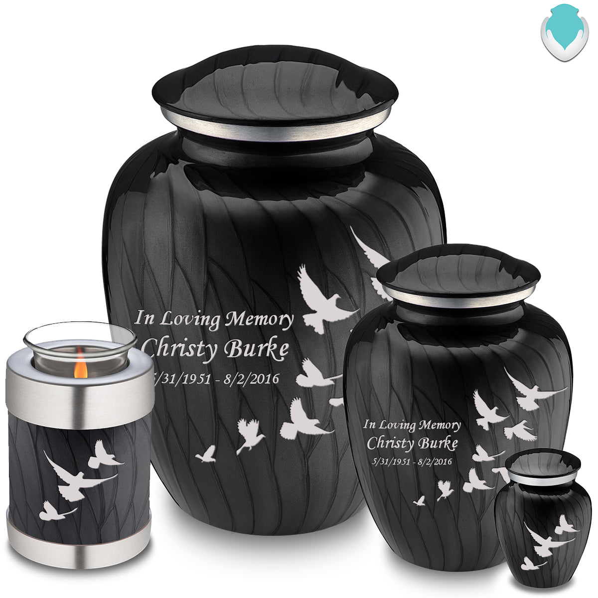 Keepsake Embrace Pearl Black Doves Cremation Urn