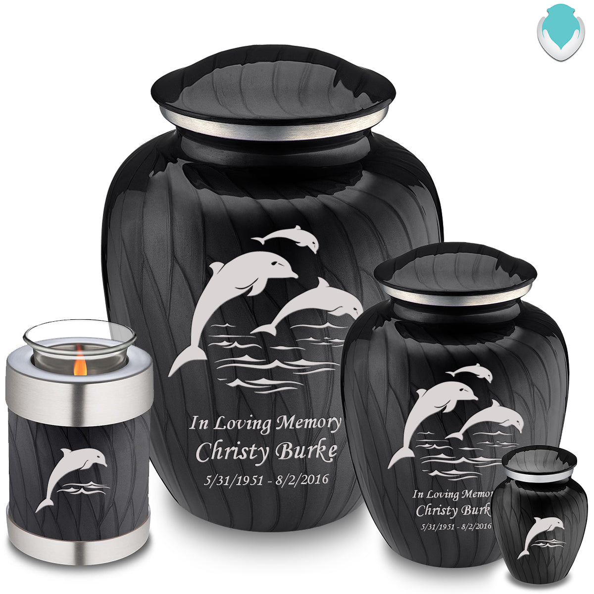 Medium Embrace Pearl Black Dolphins Cremation Urn