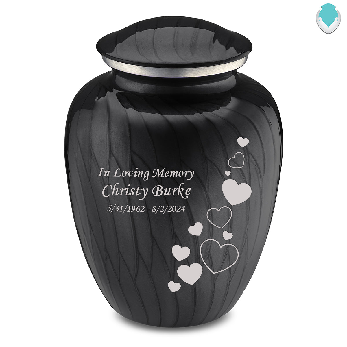 Adult Embrace Pearl Black Floating Heart Cremation Urn