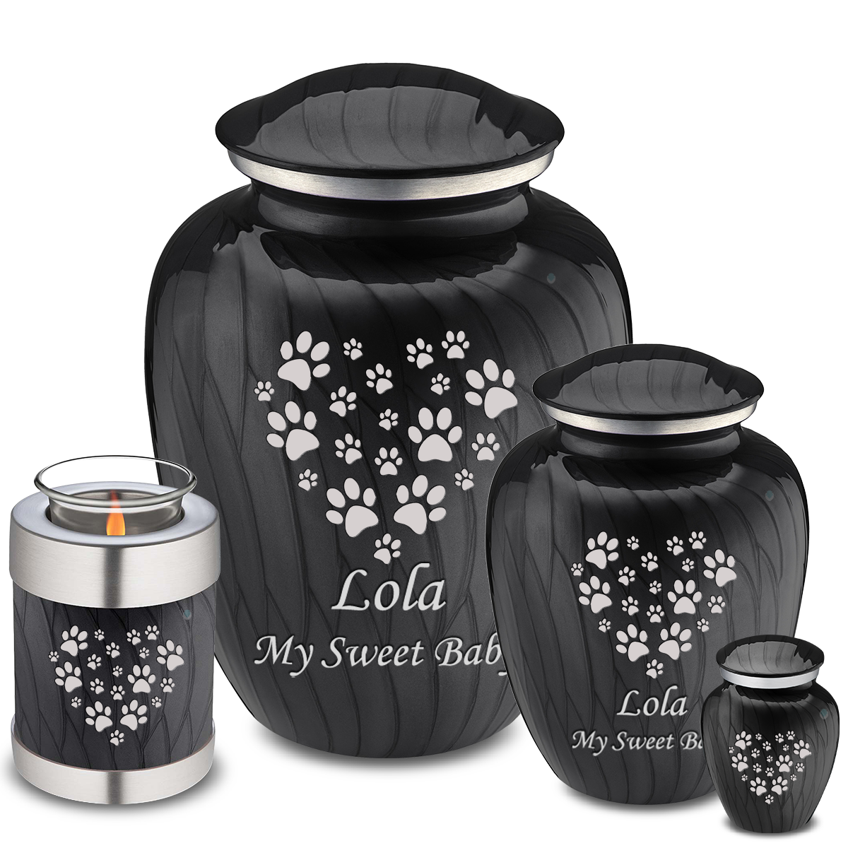 Large Embrace Pearl Black Heart Paws Pet Cremation Urn