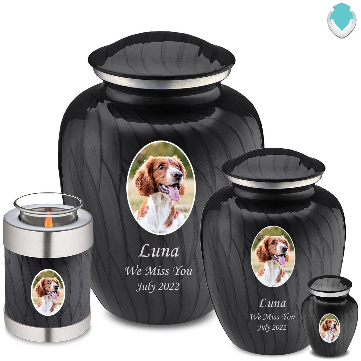 Medium Pet Embrace Pearl Black Portrait Cremation Urn