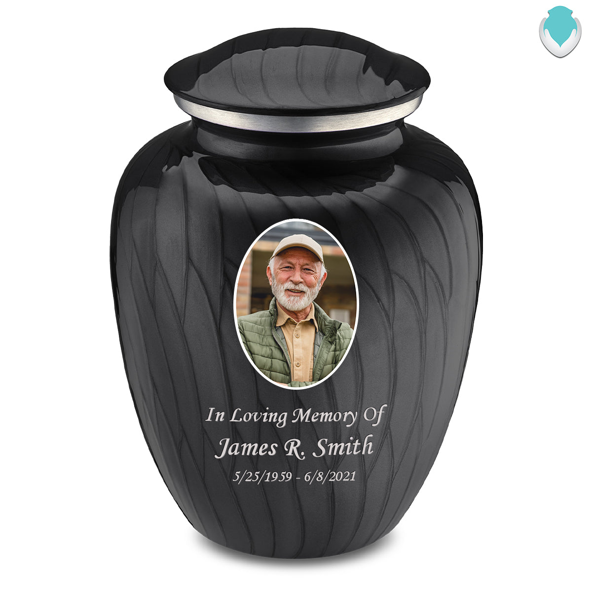 Adult Embrace Pearl Black Portrait Cremation Urn