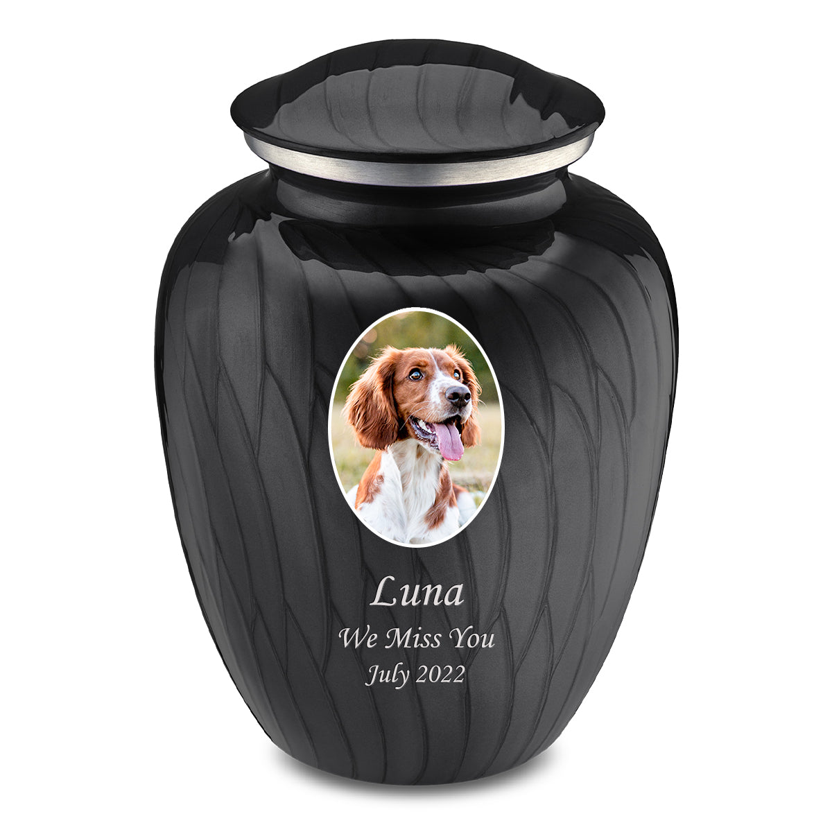 Adult Pet Embrace Pearl Black Portrait Cremation Urn