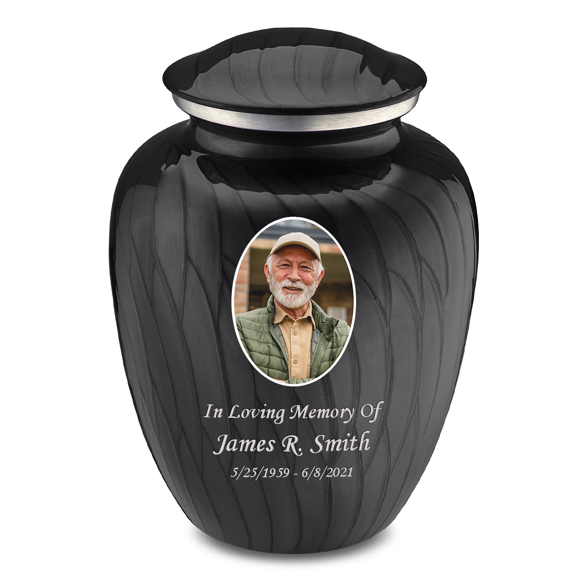 Adult Embrace Pearl Black Portrait Cremation Urn