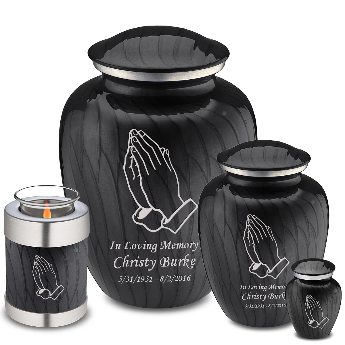 Keepsake Embrace Pearl Black Praying Hands Cremation Urn