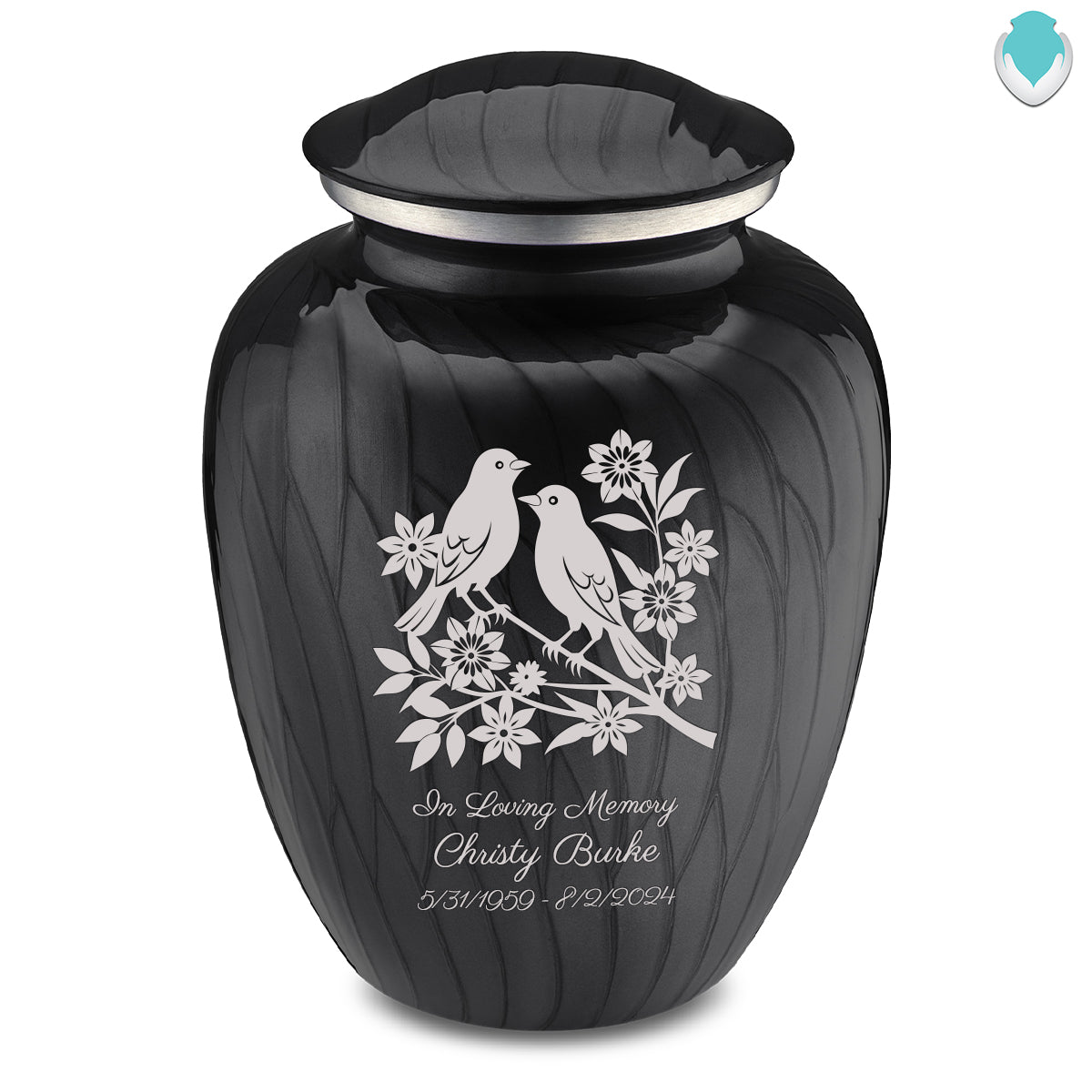 Adult Embrace Pearl Black Songbirds Cremation Urn