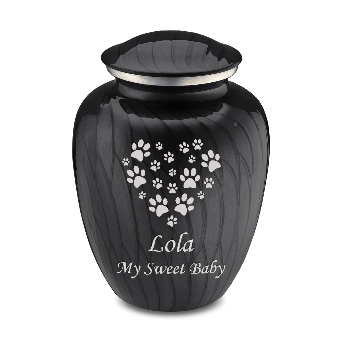 Large Embrace Pearl Black Heart Paws Pet Cremation Urn